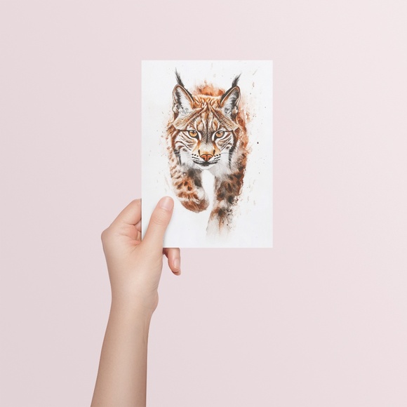 Watercolor Lynx Portrait Wall Art Illustration Print Poster Unframed - Picture 6 of 9